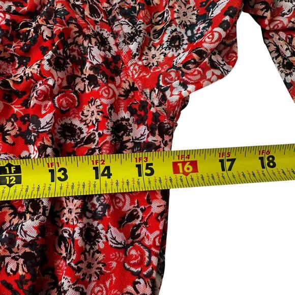 Free People Orange/Multicolor Mesh Floral Blouse Women's Top Size Medium | 26-40 - Picture 5 of 8